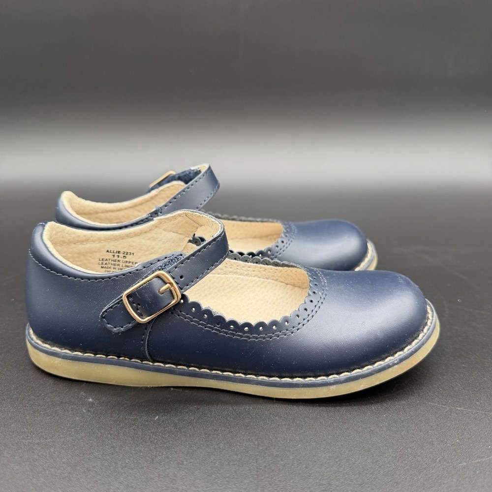 FOOTMATES Sz 11.5 Girls Navy Blue Allie Leather Strap Dress Shoes